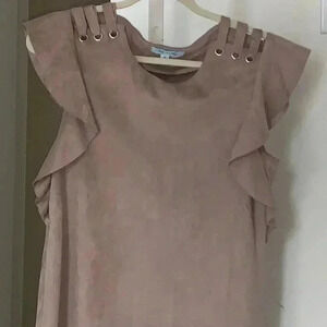 Suede dress small ruffle sleeves